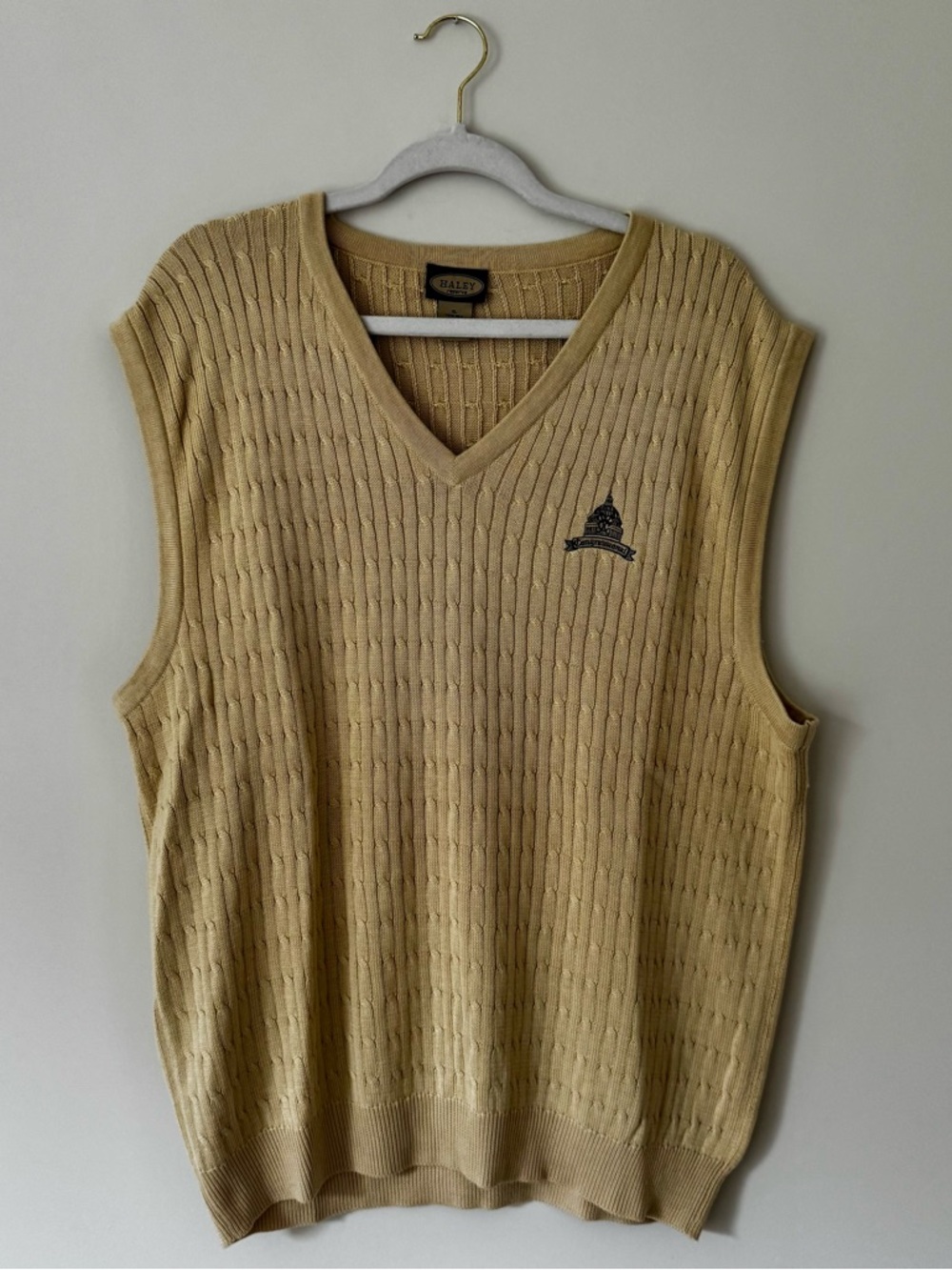 Vintage Haley Reserve Silk & Cotton Congressional Golf Sweater Vest, Yellow – XL